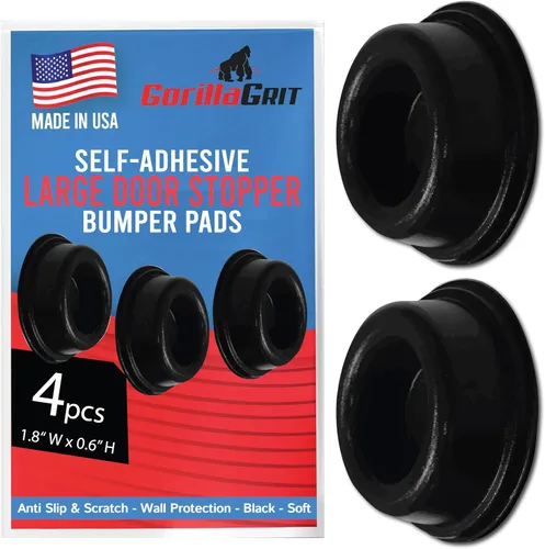 Tope de goma para puerta (paquete de 4) negro – Fabricado en Estados Unidos – Protectores de pared autoadhesivos. Evita daños a las paredes por