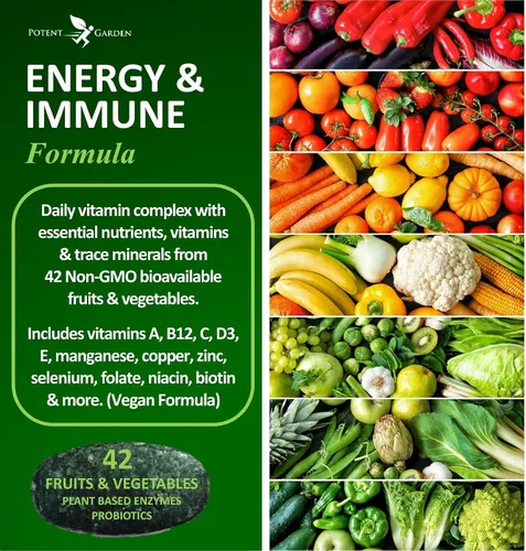 Miniatura 2 de Potent Garden Multivitamínico para hombres y mujeres – 42 frutas y verduras, probióticos y enzimas, suplemento alimenticio integral diario