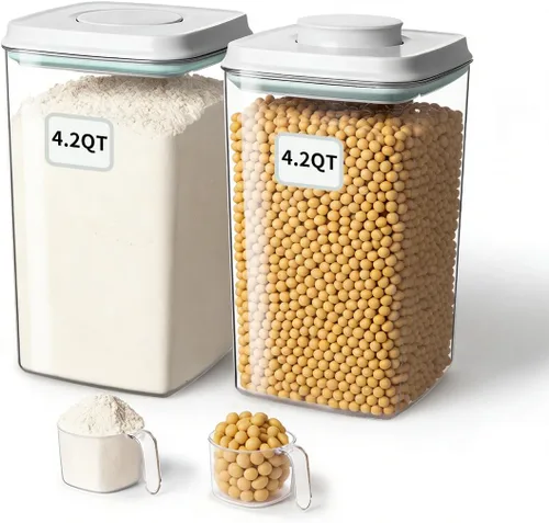Miniatura 10 de Juego de 8 recipientes herméticos de almacenamiento de alimentos con tapas, recipientes apilables para organización de despensa de cocina, ideal 9