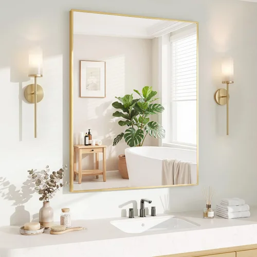 Miniatura 28 de Koonmi Espejo de pared rectangular negro, espejo de baño de 24 x 32 pulgadas, espejo de tocador con marco de aluminio para entrada, sala de estar
