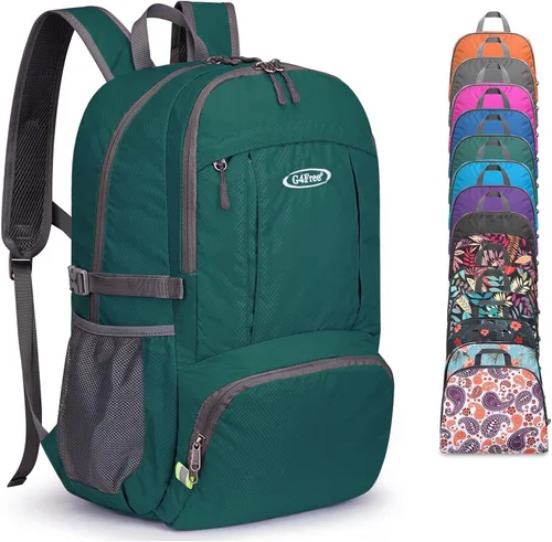 Miniatura 19 de G4Free Mochila de senderismo plegable ligera 40L, mochila de viaje impermeable Verde militar