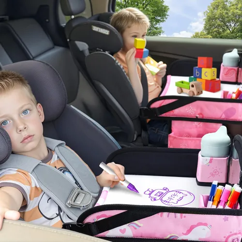 Miniatura 5 de 2 piezas Bandeja de viaje para niños, bandeja para asiento de coche para niños Viaje, Esenciales de viaje en carretera para niños con kit de dibujo