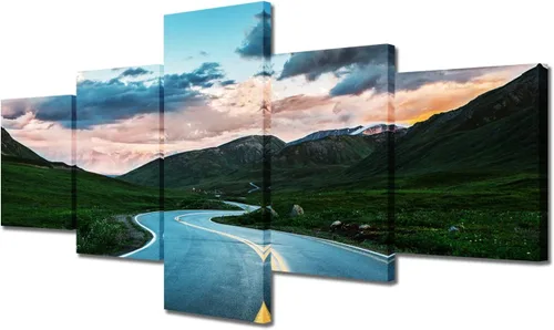TUMOVO Lienzo decorativo para pared de sala de estar, 5 paneles de naturaleza, Alaska, Estados Unidos, autopista alrededor de montañas, paisaje,
