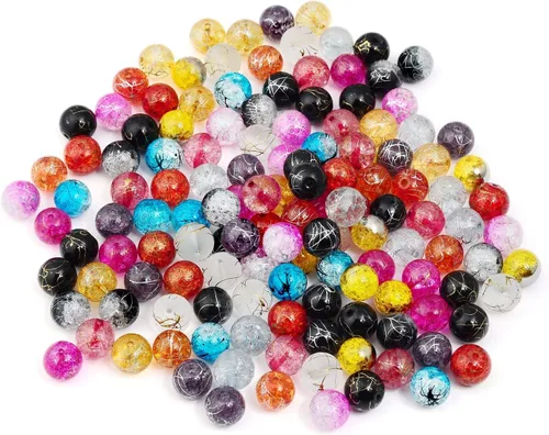 Miniatura 3 de RUBYCA Surtido mezclado redondo Druk Crackle Checo Cuentas de cristal para la fabricación de joyas (0.157 in, 100 unidades)