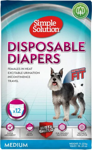 Simple Solution Pañales para perros desechables, 12 unidades, M