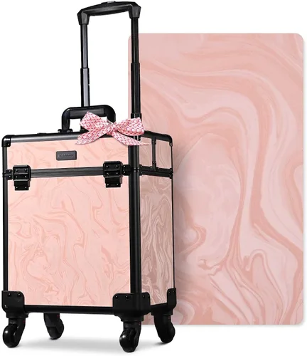 Miniatura 29 de BYOOTIQUE estuche rodante para maquillaje 4 en 1, con cerradura, maletín tipo trolley para cosméticos, con 4 ruedas extraíbles, organizador de viaje