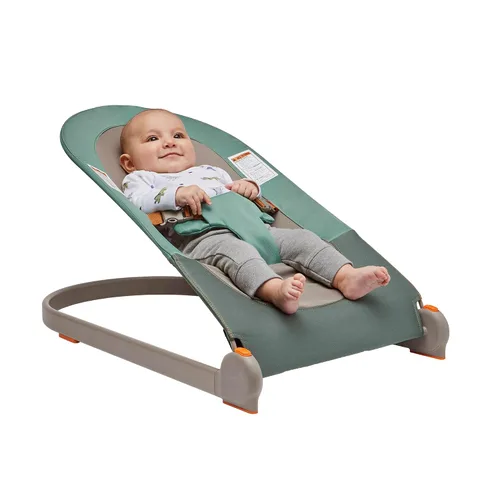 Boon Bouncer portátil inclinado para bebés, asiento plegable para bebés, silla de bebé portátil ligera con tela lavable a máquina y arnés de 3 Verde