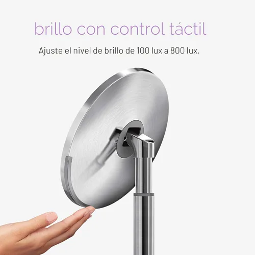 Miniatura 7 de simplehuman Espejo con sensor, espejo de maquillaje iluminado con aumento (5X), espejo redondo de 8 pulgadas con lupa con luces, inalámbrico, acero