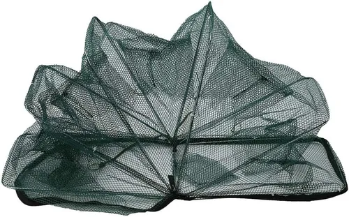 Miniatura 3 de Trampa de red de pesca plegable automática para cangrejos, minnow, Crawdad, langosta, camarones, material de nailon altamente duradero (6 agujeros)