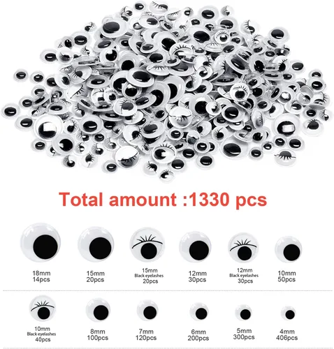 Miniatura 3 de 1330pcs Googly Eyes autoadhesivas para manualidades, calcomanías para manualidades que se mueven con varios tamaños para bricolaje 649.6 in