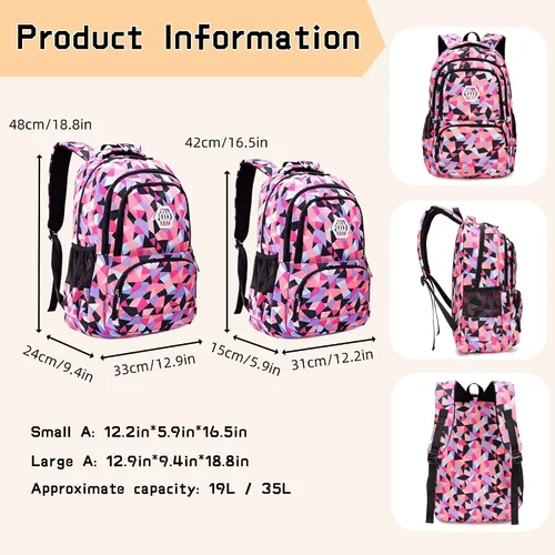 Miniatura 3 de Bansusu - Mochila para estudiantes, diseño geométrico, escuela primaria, para niñas, Púrpura-A), unknown