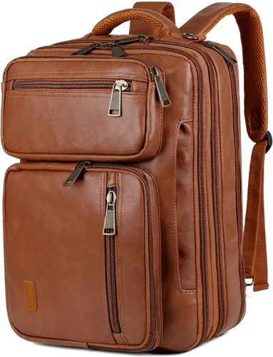 Miniatura 7 de Mochila de cuero vegano para laptop, maletín híbrido, mochila de viaje para laptop de 15.6 pulgadas, mochila de senderismo, mochila universitaria