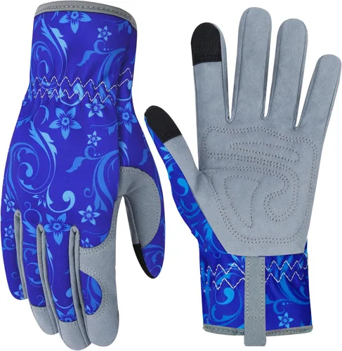 Miniatura 12 de Guantes de Jardinería de Cuero MERTURN para Mujeres, Guantes de Jardín a Prueba de Espinas, Guantes de Trabajo Compatibles con Pantalla Táctil, Azul