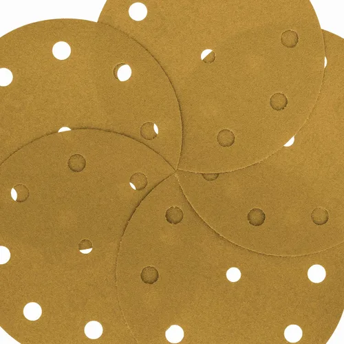 Miniatura 3 de Dura-Gold Discos de lijado dorados de 5 pulgadas de alta calidad, grano 120 (caja de 50), papel de lija de gancho y bucle sin polvo con patrón de 9
