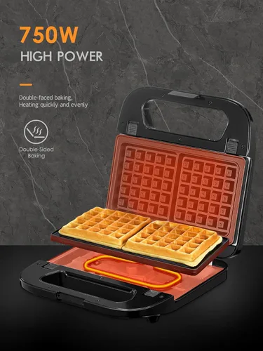 Miniatura 3 de Reemix Máquina 3 en 1 para Waffles, Parrilla y Sándwiches, Prensa Panini y Plancha para Waffles con Placas Antiadherentes Removibles, Perfecta