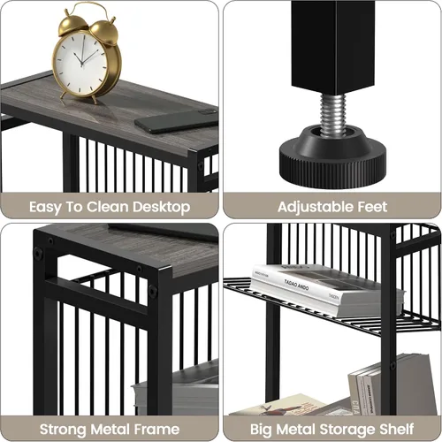 Miniatura 5 de Mesa auxiliar para espacio pequeño, mesa auxiliar estrecha de 3 niveles con soporte para revistas, mesita de noche delgada, mesa de sofá delgada Gris