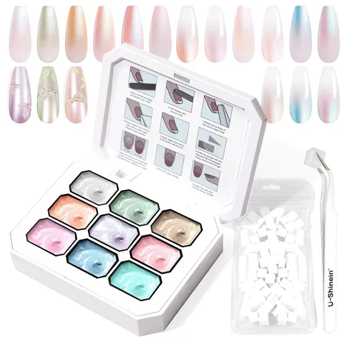 Miniatura 16 de Juego de esmaltes de gel con gradiente, 9 colores ombre, esmalte de gel para uñas rojo, marrón, azul claro, rosa, esponjado para pigmento, Pat Aura
