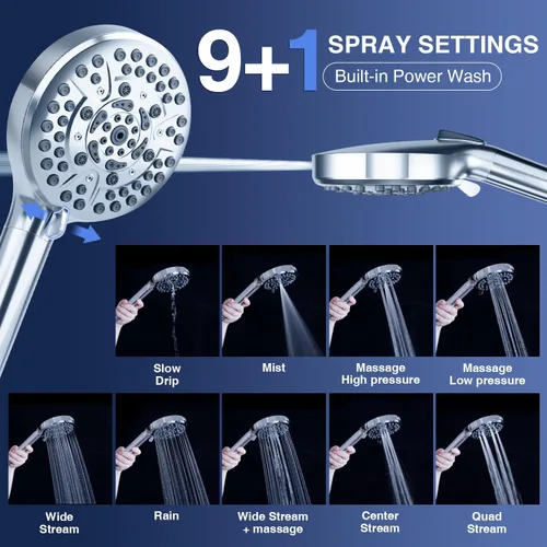 Miniatura 2 de PALAS Cabezal de ducha filtrado con mano, 10 modos de alta presión con filtros, lavado eléctrico incorporado, suaviza el agua dura, elimina