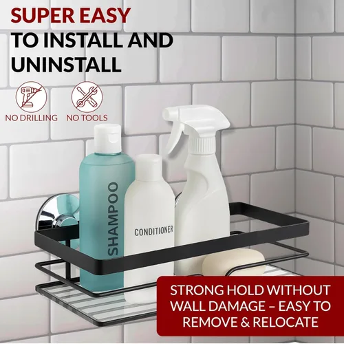 Miniatura 7 de Paquete de 2 estantes de ducha adhesivos, sin taladro, estante organizador de baño resistente al óxido para champú, jabón y artículos de tocador