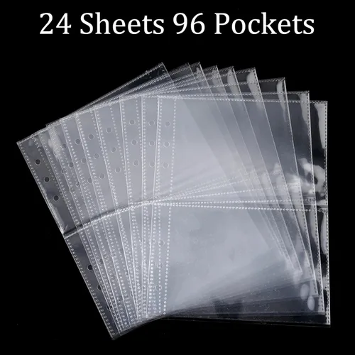 Miniatura 2 de Páginas interiores transparentes doble cara para libro de almacenamiento de joyería, encuadernador de 6 anillos, 24 hojas, 96 bolsillos, protector