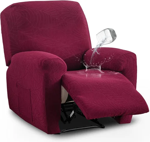 Miniatura 20 de vctops Funda repelente al agua para silla reclinable de 4 piezas con bolsillo lateral, diseño de hojas de jacquard, elástica, suave, protector