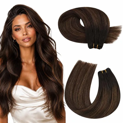 Miniatura 12 de Moresoo - Extensiones de cabello humano real cosidas, Remy, lacio, doble trama, color negro jet, 14 pulgadas, 3.53 onzas