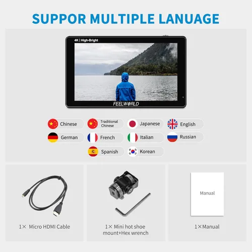 Miniatura 7 de FEELWORLD 1600Nit 4k Ultra Brillante Cámara Video Monitor 5.5 Pulgadas HDMI Pantalla Táctil DSLR Monitor de Campo 1920x1200 IPS F970 Kit