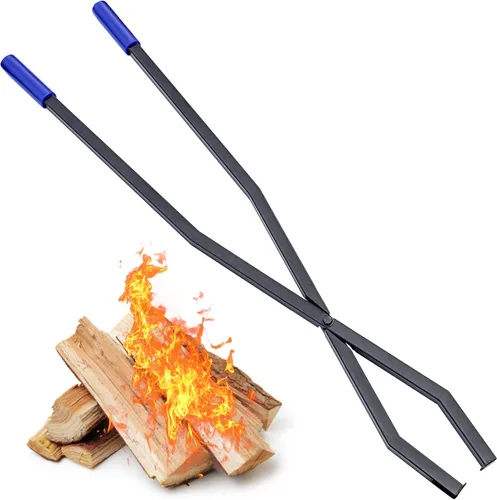 Pinzas de fuego de 40 pulgadas para hoguera, herramienta de agarre de leña resistente, agarrador de troncos de metal para troncos grandes, a prueba