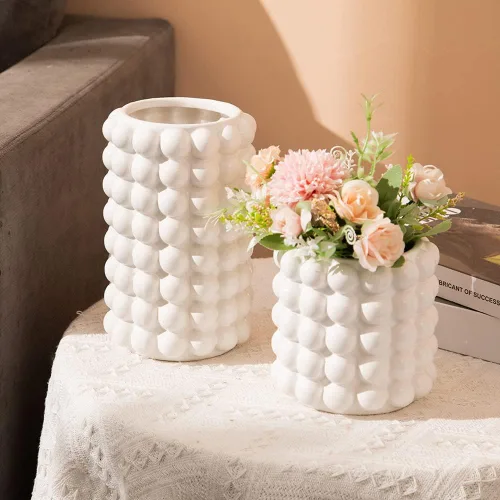 Miniatura 5 de Anding Florero blanco. Flores. Cerámica para decoración del hogar. Florero bohemio de hierba de las pampas. Moderno. Decorativo para decoración