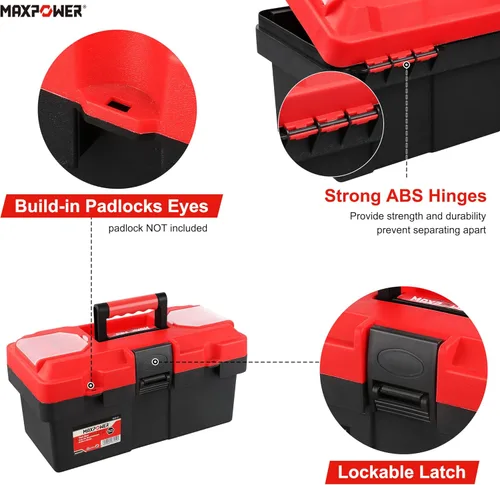 Miniatura 3 de MAXPOWER - Caja de herramientas pequeña de 14 pulgadas, con asa, bandeja extraíble con doble bloqueo de seguridad, caja de herramientas de plástico