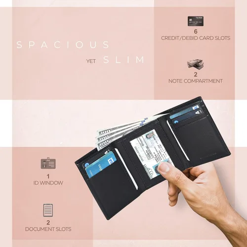 Miniatura 3 de ESTALON Slim RFID Wallets for Men - Genuine Leather Front Pocket Trifold Wallet