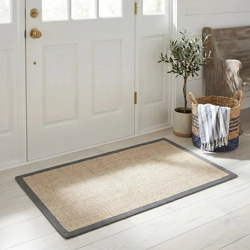 Miniatura 8 de Alfombra de sisal Safavieh, de color maíz y negro, tejida a mano, de la colección de fibras naturales; 5 x 8 pulgadas, NF441A, Tela, Gris / Gris
