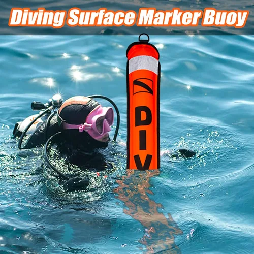Miniatura 2 de Boya marcador de superficie SMB, tubo de señal de buceo inflable de alta visibilidad con tira reflectante, superficie de salchicha de seguridad