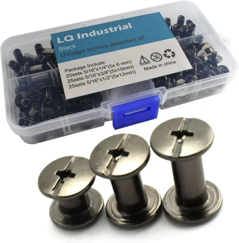 LQ Industrial Juego de 75 tornillos negros M5 Chicago surtidos Kit de tornillos ranurados Phillip cabeza de encuadernación tornillos remache de