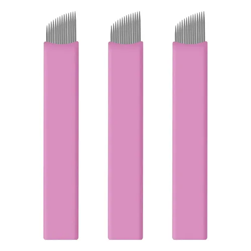 Miniatura 8 de 50pcs rosa desechable microblading artista Blade #12 Nano Microblades 0.007 in Microblading cejas suministros agujas tamaño disponible 12F 14F 18U
