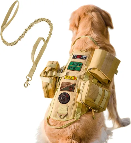 Miniatura 10 de AIWAI Arnés táctico para perro con bolsas, arnés de chaleco para perros grandes y medianos, arnés militar ajustable sin tirones con asa, caminar