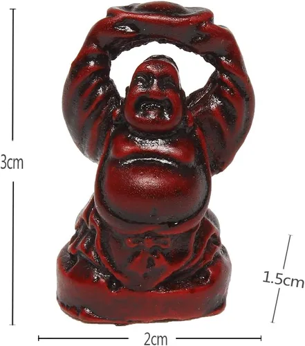 Miniatura 2 de Juego de 6 figuras de Buda sonriente de la suerte feliz de Buda, 1 pulgada, color rojo