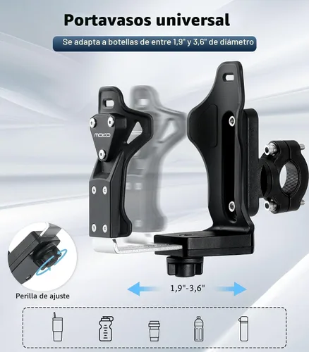 Miniatura 2 de MoKo Soporte para botella de agua para bicicleta, jaula ajustable para botella de agua de 1.9-3.6 pulgadas de diámetro, para manillar y marco, Negro