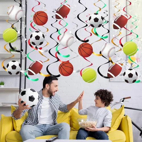 Miniatura 4 de Dianelhall 30 juegos de decoraciones de remolinos colgantes para fiestas deportivas, baloncesto, fútbol, béisbol, tenis, serpentinas de techo
