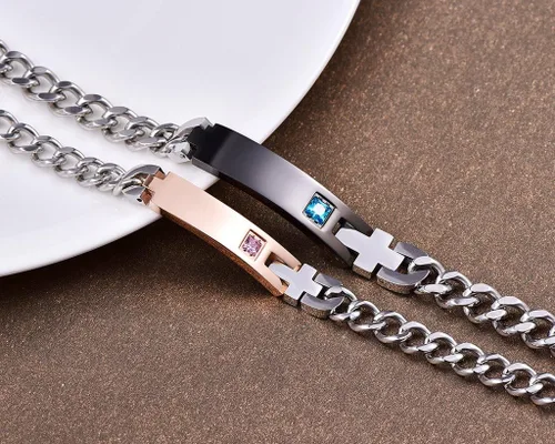 Miniatura 3 de NEHZUS - Pulseras tipo brazalete de acero inoxidable para parejas