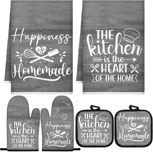 Miniatura 12 de Sratte Juego de 6 Piezas de Accesorios de Decoración de Cocina Estilo Granja Toallas Agarraderas Manoplas de Horno Juego de 2 Paños de Cocina 2 Negro