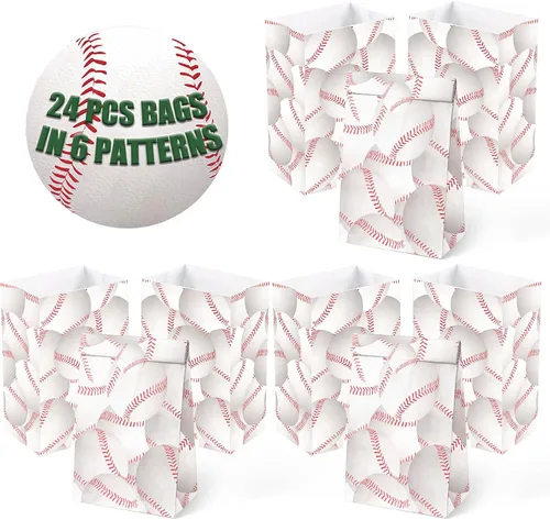 Miniatura 4 de OuteGo 24 bolsas de regalo de fiesta de béisbol con pegatinas - Bolsas de golosinas y regalos de fiesta para fiestas de cumpleaños de niños