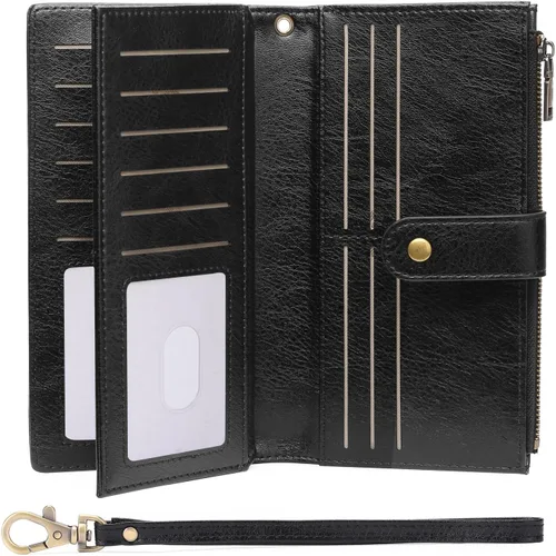 Miniatura 9 de GOIACII Carteras para Mujer de Gran Capacidad Portador de Tarjetas de Crédito Cartera Rfid Mujer Doble Cremallera Bolsillo Cuero Bifold para Damas