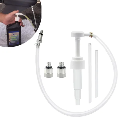 Bomba de aceite de engranaje de unidad inferior para botellas estándar de cuarto de galón, incluye pivote metálico de 3/8 pulgadas, adaptadores de