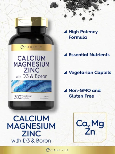 Miniatura 4 de Carlyle Calcio Magnesio Zinc D3 300 comprimidos con boro Suplemento vegetariano, sin OMG y sin gluten