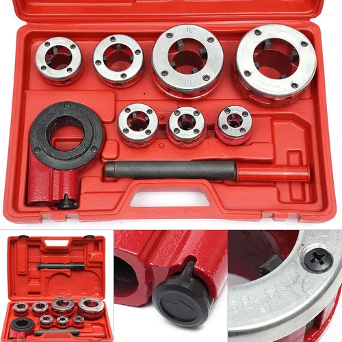 Miniatura 2 de Kit de Enhebrador de Tubo, Kit de Enhebrador de Tubo, Con 7 Troqueles 3/8", 1/2", 3/4",1", 1-1/4", 1-1/2", Y 2"+Mango Trinquete, Juego de Roscado