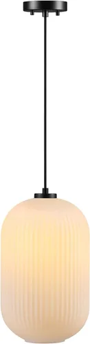 Miniatura 13 de GLOBE Electric x Novogratz 61093 - Lámpara colgante de 1 luz, oro mate, pantalla de flecos de tela blanca, lámpara colgante para sala de estar