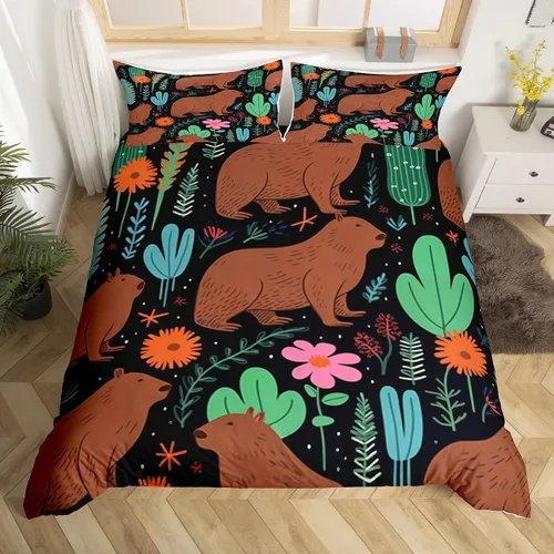 Miniatura 15 de Erosebridal Cute Capybara Duvet Cover Twin Kawaii Capybara Eating Ice Cream Comforter Cover for Kids Teens Cartoon Cute Animals Bedding Set Cake