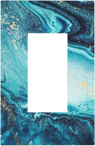 Miniatura 2 de Placa de Pared Abstracta de Mármol Azul con Textura de Piedra Falsa de Pintura Líquida Dorada Interruptor Basculante Individual/Decora de 1 Vía