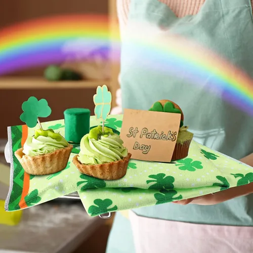 Miniatura 5 de Patelai 6 Pcs Toallas de Cocina del Día de San Patricio Toalla de Trébol Shamrock Toallas de Mano para Baño Toallas para Platos y Té Regalos
